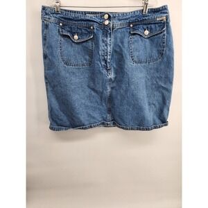 Quizz New York Denim Mini Skirt Blue Cotton Flap Pockets Size 20